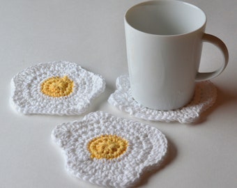 Crochet Pattern for Sunny-Side Up Egg Coasters PDF, Fun Hostess Gift, Breakfast Decor, Cute Gift Idea, Easy Crochet Pattern, Quick Project