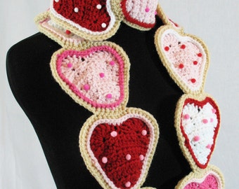 Frosted Sugar Cookie Hearts Scarf, Cute & Fun Fashion Accessory, One of a Kind, Valentine's Day Fashion, Kawaii Fashion Scarf Ready to Ship