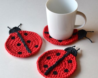 Crochet Pattern for Ladybug Coasters PDF, Fun Hostess Gift, Summer Decor, Cute Gift Idea, Easy Crochet Pattern, Quick Project