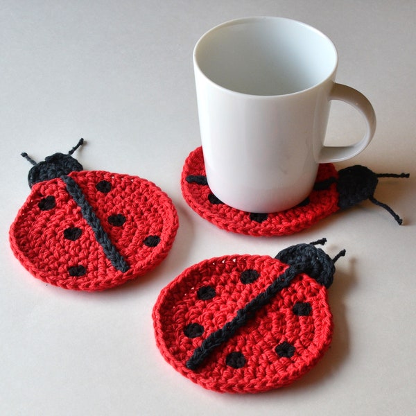 Crochet Pattern for Ladybug Coasters PDF, Fun Hostess Gift, Summer Decor, Cute Gift Idea, Easy Crochet Pattern, Quick Project