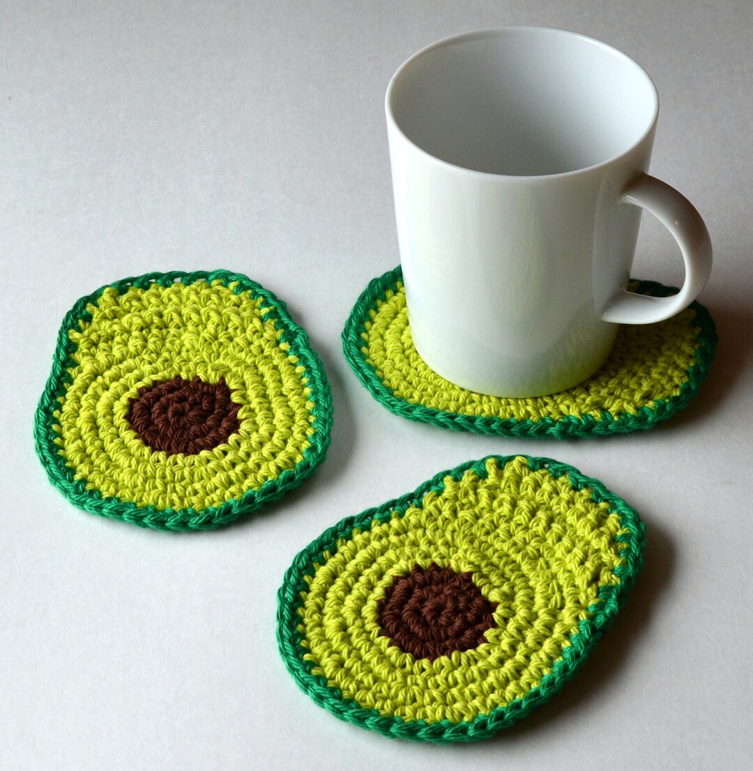 Avocado Drink Coasters Set, Crochet Housewarming or Hostess Gift