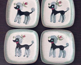 Juego de 8 platos vintage de cerámica Glidden con diseño de caniche n.° 35 - Gres de arte moderno de mediados de siglo