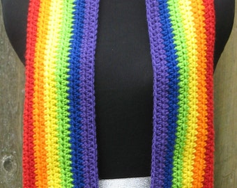 Pride Rainbow Scarf, Great for Parades, Marches, Rallies, Dances, Festivals, Concerts, Fun Crocheted Scarf