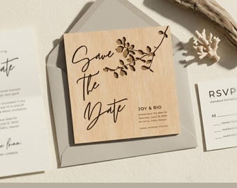 Beach Wedding Save the Date Laser Cut Template, Botanical Tropical Invitation (SVG, AI, EPS)