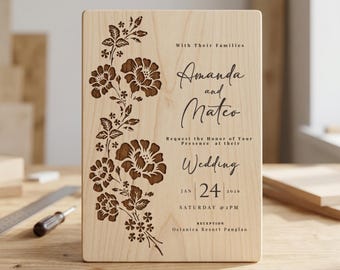 Rustic Floral Wedding Invitation - Laser Engraved Design (Digital Download)