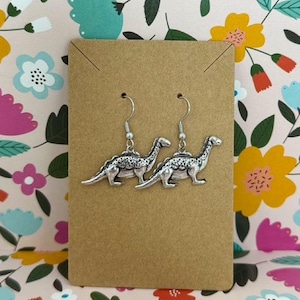 Brontosaurus Earrings | Silver Dinosaur Jewelry | Nickel-Free Dangle Earrings | Prehistoric Gift for Her | Handmade Dino Earrings