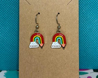Rainbow Teacher-oorbellen: potloodhanger, back to school-sieraden