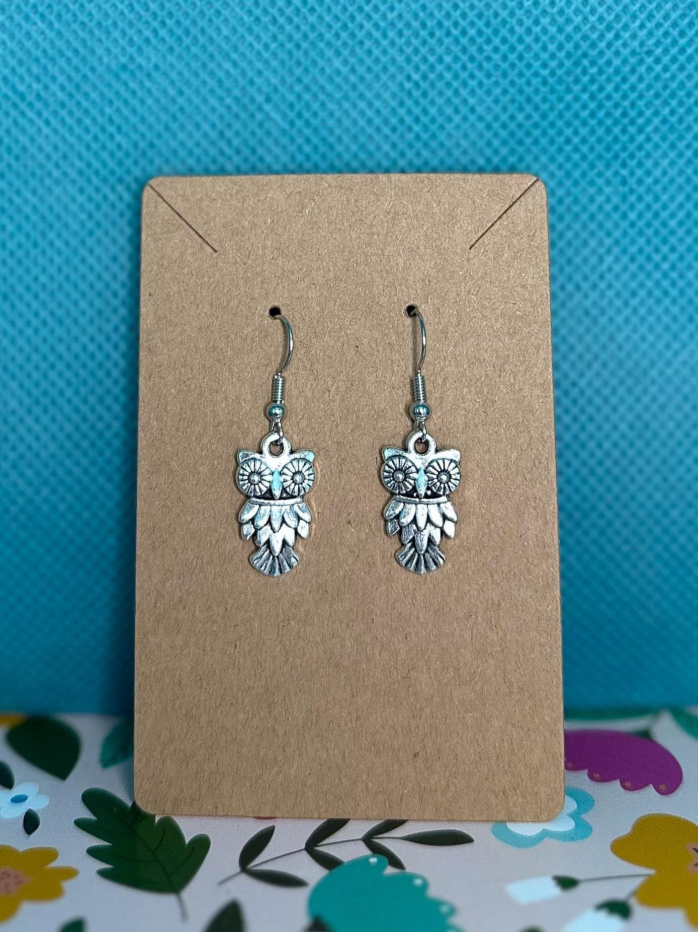 Silver Owl Earrings | Woodland Animal Jewelry | Lightweight Dangle Earrings