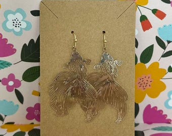 Gold Koi Fish Dangle Earrings: Lightweight Boho Statement Jewelry