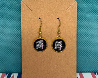 Funny New Year Earrings: Black & Gold Party Dangle Jewelry