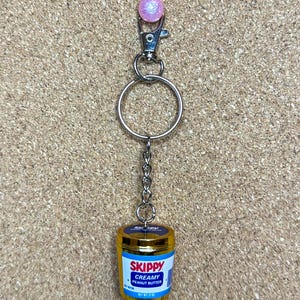 Gold Skippy Peanut Butter Keychain | Mini Food Jar Charm | Novelty Grocery Keychain | Tabi’s Teenies