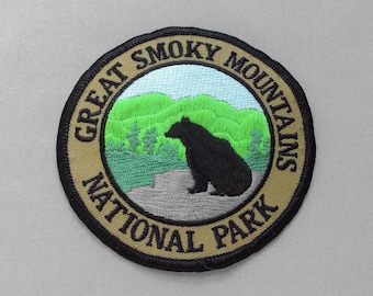 Used Vintage Great Smoky Mountains Patch 3.5", Black Bear, Forest, National Park Souvenir, Tennessee North Carolina Travel, Great Smokies