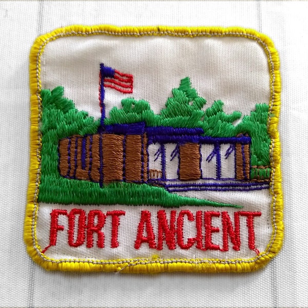 Shabby and Soiled Used Vintage Fort Ancient Patch 3.1", Native American Earthworks Souvenir, Lebanon Ohio Travel, National Historic Landmark