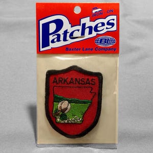 Vintage Arkansas Patch 2.75", State Map and Cottonfield, Little Rock Souvenir, Fayetteville Memorabilia, Delta Chicot County