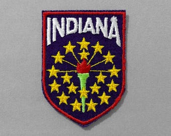 Used Vintage Indiana Patch 2.75", State Flag, Torch and Stars, Embroidered Travel Souvenir, Indianapolis Collectible