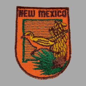 Used Vintage New Mexico Travel Patch 2.6&quot;, Roadrunner and Yucca, State Bird Souvenir, Land of Enchantment, Albuquerque Santa Fe Collectible