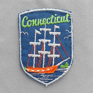 Used Vintage Connecticut Patch 2.75", Mystic Travel Souvenir, Tall Ship, Nautical, Sailing Whaling Vessel, Charles W. Morgan