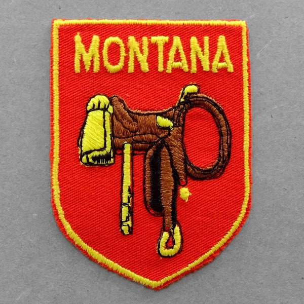 Used Vintage Montana Travel Patch 2.75", Saddle Rope Cowboy Gear, Horse Tack, Western Theme, Big Sky Country Souvenir Memorabilia