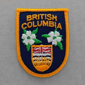 Used Vintage British Columbia Patch 2.75", Canada Travel, BC Souvenir, Provincial Flag, Flower Pacific Dogwood Flower, Canadian Province