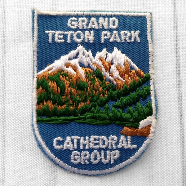 Used Vintage Grand Teton Park Cathedral Group Patch 2.75", Wyoming Travel Souvenir, Jackson Lake, National Park Collectible