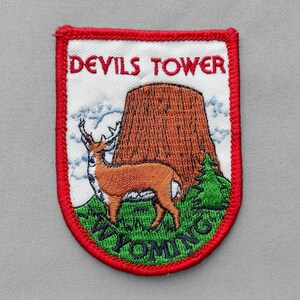 Used Vintage Devils Tower Patch 3", Wyoming Souvenir, Embroidered Stag, National Monument Memorabilia
