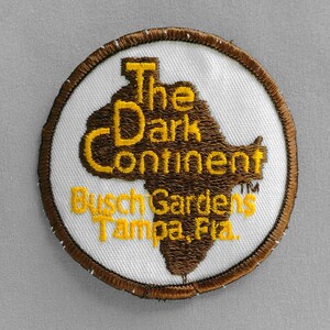 Shabby Used Vintage The Dark Continent Patch 3", Busch Gardens Souvenir, Tampa Florida Amusement Theme Park Collectible
