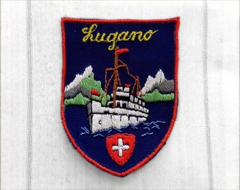 Used Vintage Lugano Patch 2.5", Cruise Boat Ship, Switzerland Souvenir, Swiss Collectible, Mountains