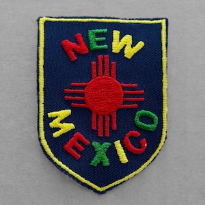 Used Vintage New Mexico Travel Patch 2.75&quot;, Zia Sun Symbol, Embroidered Souvenir, Land of Enchantment Collectible, Southwestern Memorabilia