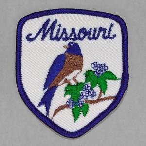 Vintage Missouri Patch 3.1"+, Official Bird, Eastern Bluebird, Travel Souvenir, Show Me State Collectible