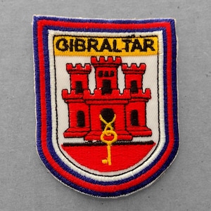 Used Vintage Gibraltar Patch 2.9&quot;, Coat of Arms Emblem, British Overseas Territory Souvenir, Embroidered Castle