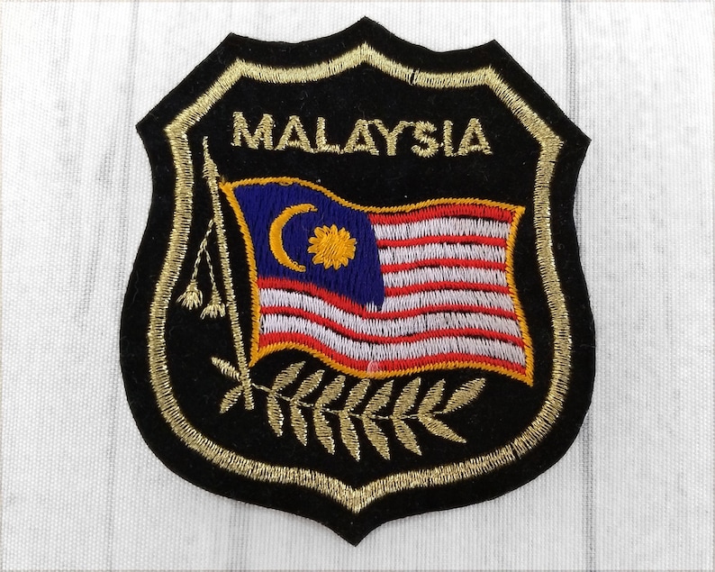 Malaysian Flag Southeast Asia Used Vintage Malaysia Patch 3.25 Travel Collectible Black Velveteen Kuala Lumpur Souvenir