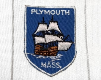 Used Vintage Plymouth Mass Patch 2.75", Mayflower Ship, Pilgrims, Massachusetts Travel Souvenir, Bay State Collectible