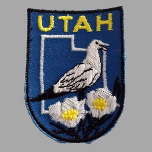 Vintage Utah Souvenir Patch 2.75&quot;, Seagull State Bird, Sego Lily Flower, Travel Collectible, Salt Lake City, Provo, Park City, Ogden