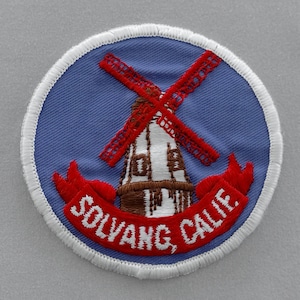 Wrinkled Used Vintage Solvang Patch 3", Embroidered Windmill, California Souvenir, Danish Heritage, Santa Ynez Valley, Central Coast