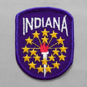 Vintage Indiana Flag Patch 3.25", Indianapolis Souvenir, Torch and Stars, Travel Collectible, Bloomington Fort Wayne