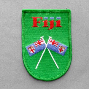 Used Vintage Fiji Patch 2.9", Crossed Flags, Fijian Islands Souvenir, South Pacific