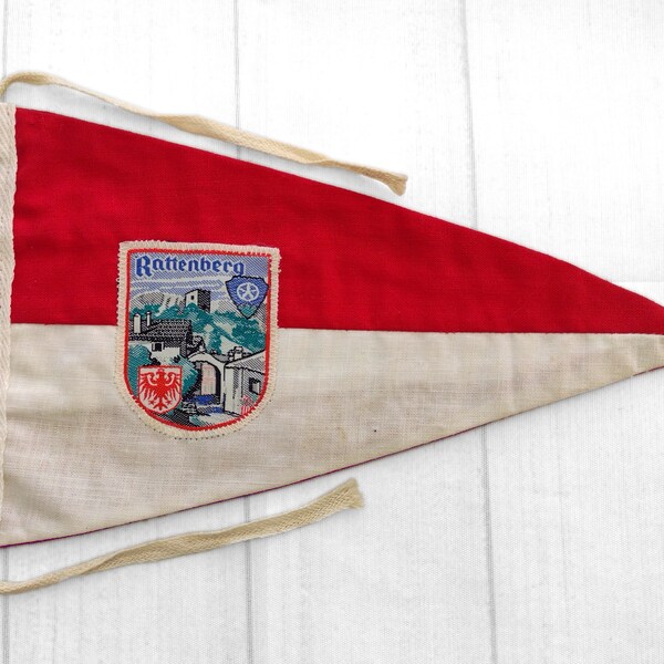 As Is Vintage Rattenberg Mini Pennant 8.5", Austria Souvenir, Tyrol Travel, Cloth Wall Hanging, Österreich Decor, Collectible Flag