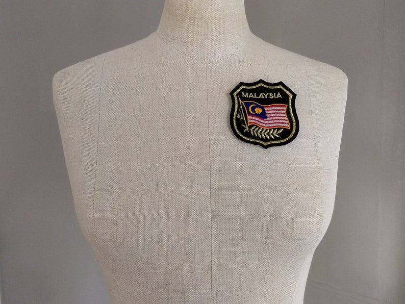 Malaysian Flag Southeast Asia Used Vintage Malaysia Patch 3.25 Travel Collectible Black Velveteen Kuala Lumpur Souvenir