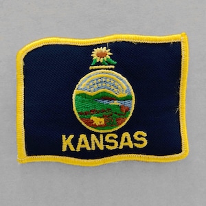 Used Vintage Kansas Flag Patch 3.25", State Emblem, Travel Souvenir, Midwest State Collectible