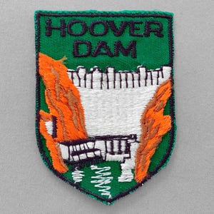Used Vintage Hoover Dam Patch 2.75&quot;, Nevada Travel Souvenir, 1970s Collectible, Black Canyon, Colorado River, Arizona Memorabilia