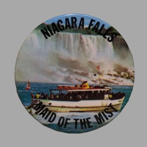 Vintage Niagara Falls Button 2.25&quot;, 1970s Maid of the Mist Souvenir Pinback, River Sightseeing Boat Collectible, Canada New York Tourism