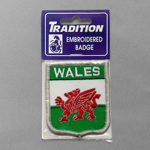 Vintage Wales Flag Patch 2.75&quot;, Welsh Red Dragon, Y Ddraig Goch, Travel Souvenir Collectible