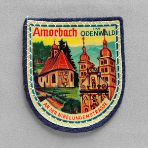 Vintage Amorbach im Odenwald Patch 2.6", Laminated Paper, Amorsbrunn Chapel, Abbey Church, Germany Souvenir