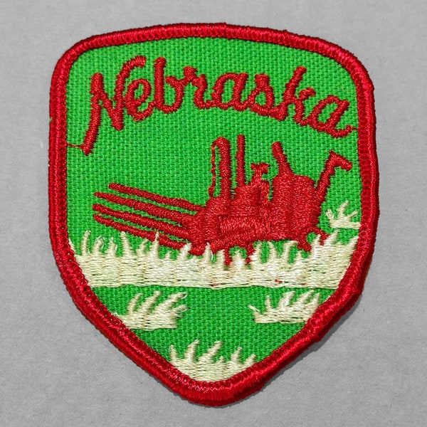 Vintage Nebraska Patch 3.1", Farming Theme Collectible, Farm Combine Harvester Tractor, State Souvenir Memorabilia, Lincoln, Omaha