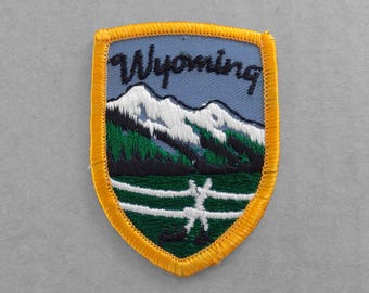 Used Vintage Wyoming Patch 2.75", Grand Tetons Souvenir, Mountain Range, Ranch Fence, Cheyenne Travel, Jackson Hole