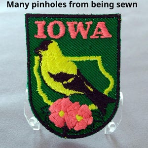 Used Vintage Iowa Patch 2.6", Embroidered Wild Rose, American Goldfinch, State Travel Souvenir, Des Moines, Cedar Rapids image 3