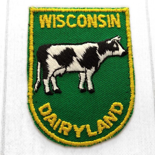 Used Vintage Wisconsin Souvenir Patch 2.75", America's Dairyland, Holstein Cow, Travel Collectible, Badger State, Milwaukee, Madison