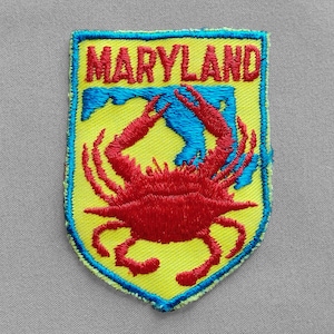 Used Vintage Maryland Patch 2.75", Blue Crab, State Map, Ocean City Travel Memorabilia, Annapolis Souvenir, Baltimore Collectible