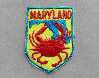 Used Vintage Maryland Patch 2.75", Blue Crab, State Map, Ocean City Travel Memorabilia, Annapolis Souvenir, Baltimore Collectible