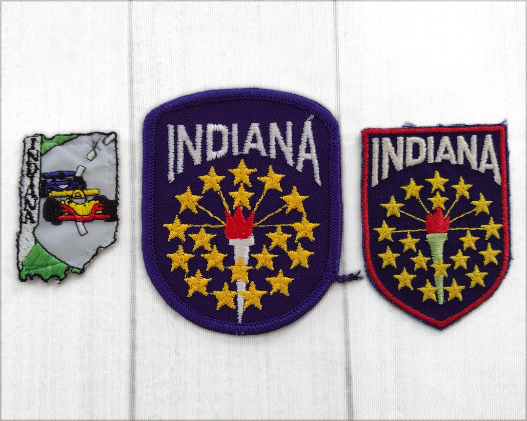 Lot of 3 Used Vintage Indiana Patches, State Symbols Map, Indianapolis Collectible, South Bend
